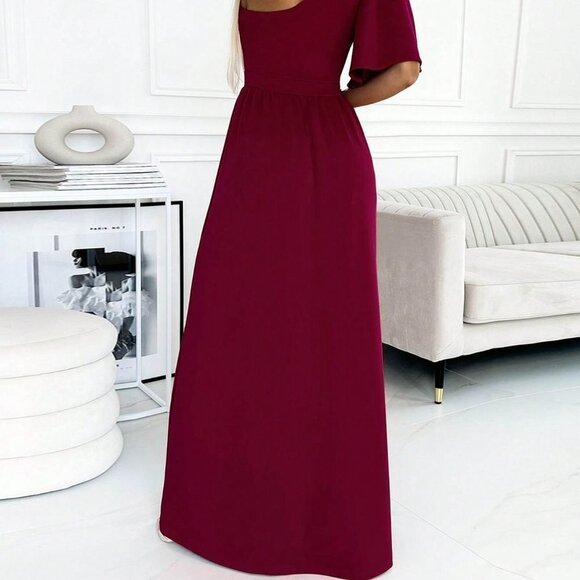 Hot Pink Preppy Womens One Shoulder Split Thigh Dress - Picture 2 of 5